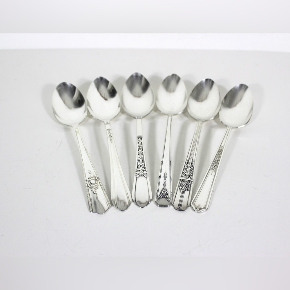 Curated Set of 6 Silver Soup Spoons, Mismatched Vintage, Table Setting, Six Oval